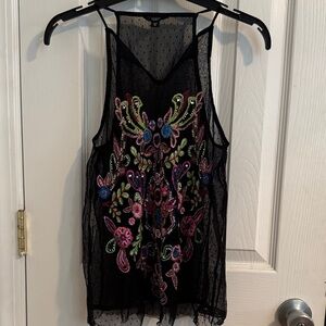 Guess Embroidered Black Sheer Women's Cocktail Top Size XS